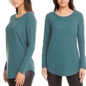 Chaser Thermal Waffle Knit Long Sleeve Button Sleeves Shirt Top Womens SMALL